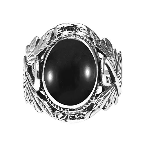 Aeravida Beautiful Couple Swan Oval Simulated Black Onyx .925 Sterling Silver Ring | Classy Vintage Statement Ring For Women | Black Onyx Ring For Anniversary Jewelry Gift | Size (7) #TOP23