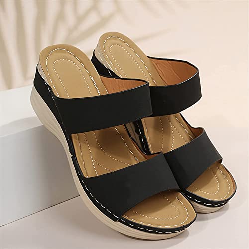 Sandales d'été pour femmes compensées marron en taille 43 avec bout ouvert élégant