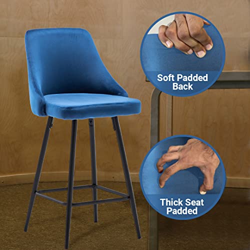 Btexpert Premium Upholstered Dining 25" Seat Height, High Back Stool Bar Chairs, Set Of 2 Pack Blue Velvet #TOP7