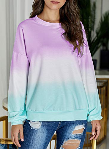 Eytino Women Color Block Lightweight Sweatshirt Long Sleeve Tie Dye Pullover Hoodie,Large Purple