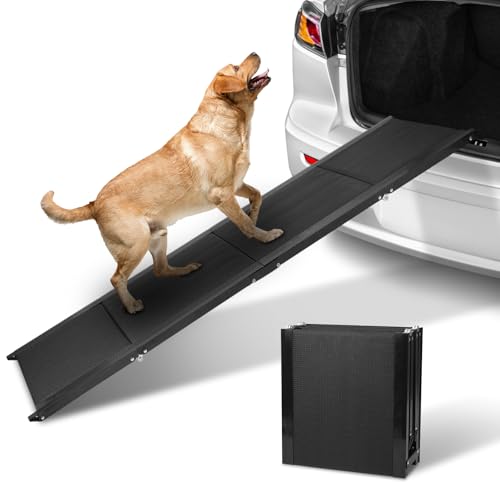 Rampa para Perros Coche, Shulltji 160cm Rampa para Perros, Rampa Plegable para Mascotas, Rampa de Aluminio Antideslizante para Perros para Coche, Camión, SUV, Capacidad de Carga de 150 Libras