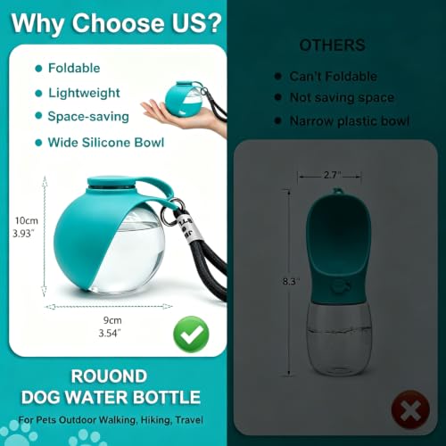 Image of Dog Water Bottle Portable, 2in1 Round Dog Water Bowl PET 10oz | Leak Proof Pet Water Dispenser, Foldable Silicone Bowl Drinking Bottle for Dogs Puppy Cats Travel Walking Hiking Camping Blue