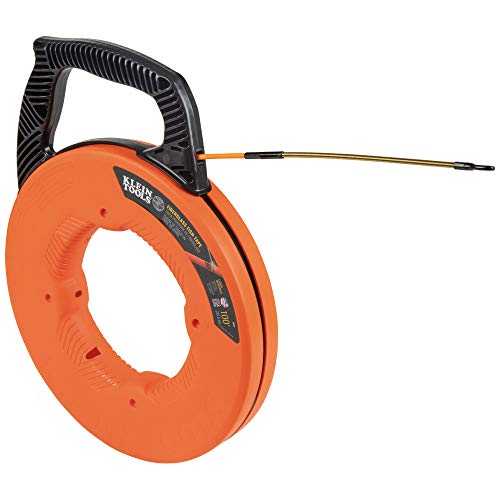 Klein Tools 56351 Fish Tape, Fiberglass Wire Puller with Spiral Steel Leader, Optimized Housing and Handle, 100-Foot x 0.182-Inch
