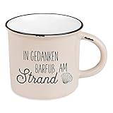 ✔ ZEITLOS: Formschöne Kaffee-, Tee-, Kakao- , Cappuccino Tasse aus Keramik mit tiefgeprägtem Schriftzug im Vintage Look