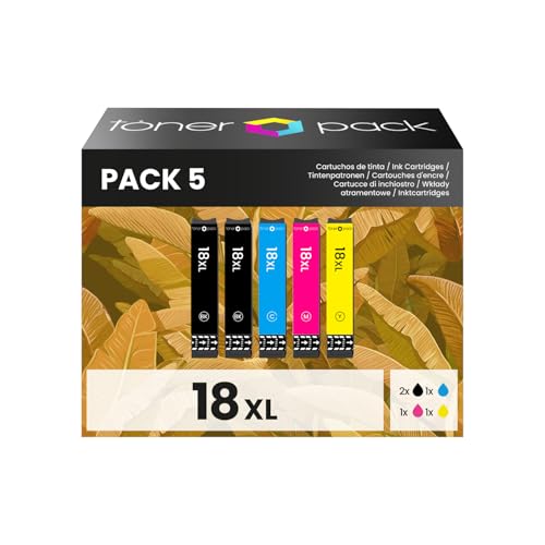 TONER PACK 18XL Cartuchos de Tinta Reemplazo para Epson 18 18 XL Compatible con Epson Expression Home XP-205 XP-215 XP-225 XP-305 XP-322 XP-325 XP-405 XP-415 XP-422 XP-425 XP-315 (Pack 5)
