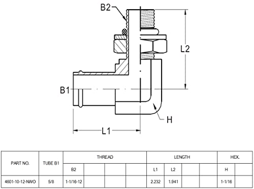 Image of (2-PACK) 4601-10-12-NWO Hydraulic Adapter Fitting 5 /8 inch Hose Barb x 3 /4 inch Male (1-1 /16 inch-12) Adjustable O-Ring Boss 90Pipe Joints Elbow Carbon Steel