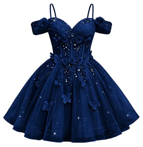 Ftupza Navy Blue Plus Size Homecoming Dress 3D Butterfly DAMA Dress 26
