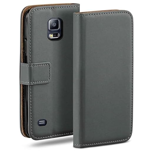 MoEx bokfodral för Samsung Galaxy S5/S5 Neo, Plånbokfodral, Book-Case For Samsung Galaxy S5, Anthracite-Gray