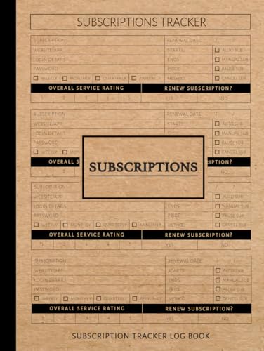 Subscriptions Tracker Log Book: Manage & Track Every Subscription. Ideal for Budget Planners, Families, and Financial Enthusiasts