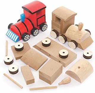 Baker Ross FE592 Train Woodcraft Kits - Pack of 2, Wooden Crafts for Children to Decorate and Display, Kids Educational Activity
