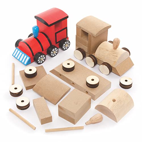 Baker Ross FE592 Kits de Madera de Tren - Paquete de 2, manualidades de madera para que los niños decoren y exhiban, actividad educativa para niños