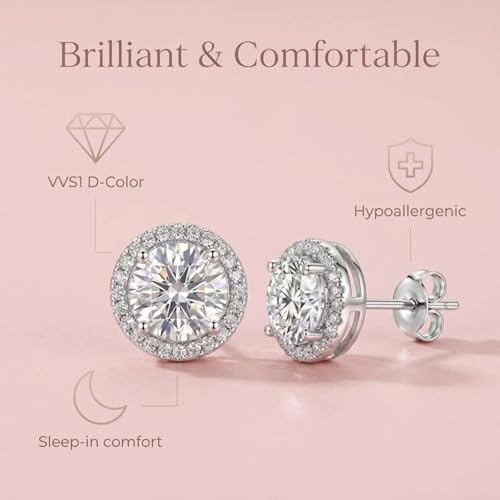 Moissanite Stud Earrings for Women 0.5-4ct Lab Created Diamond Earrings 18K Gold Plated Sterling Silver Hypoallergenic Flat Back Earrings for Men Birthday Gifts for Mom Wife Girlfriend - image 2