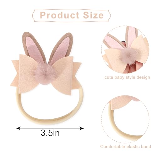 Bunny Ears Bow Headband and Headpieces - Baby Shower and Birthday Party Decorations, Elastic Headbands, Hair Bands with Photo Props (brown+Pink)2