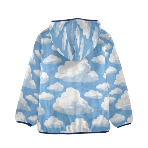 Blue Sky with White Clouds Toddler Fleece Jacket Girl Boys Hooded Fleece Jacket Coat Warm Outwear Zip-up 3-10T2