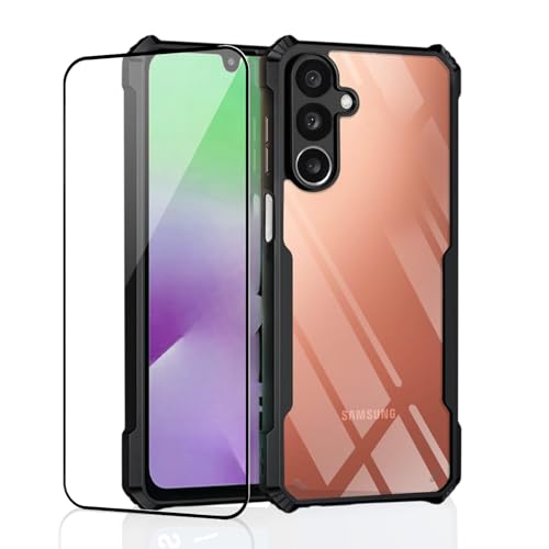 Image of Back Cover Case + Screen Protector for Samsung Galaxy F36 5G | Transparent Black | TPU & PC Anti Yellow Mobile Phone Case Cover for Samsung Galaxy F 36 / F36 5G | 360 Degree Protection