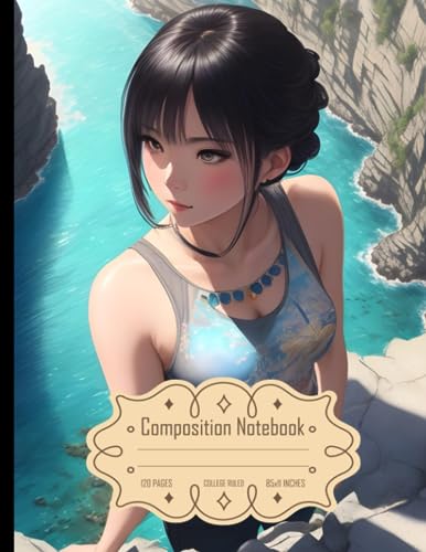 Composition Notebook College Ruled: Masterpiece Arti Modern Anime, Birds Eye View, Stunningly Beautiful Woman in Cavern, Size 8.5x11 Inches, 120 Pages image 2