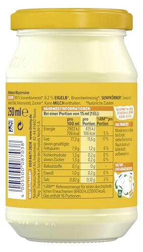 THOMY Delikatess-Mayonnaise 250ml - Glas, 1er Pack (1 x 250ml)