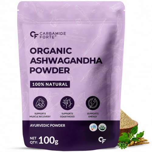 Carbamide forte 100% organic ashwagandha powder 100gm - withania somnifera | pure ashwagandha powder organic may support muscle recovery & boost energy level | usda certified ashwagandha supplements for vitality, strength & stress management | 100gm powder