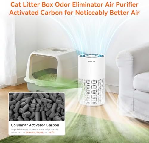 AIRROMI Air Purifier for Bedroom with HEPA 3-in-1 Filter, Pet Air Purifier for Home Cat Pee Smell, Covers Upto 990 Ft², Quiet 360°intake Air Cleaner for pet hair,allergies,pollen,Smoke，A2001 White — view 3