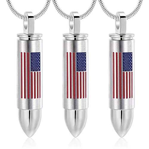 Bullet American Flag Teardrop Urn Necklaces for Man/Women Bullet Cremation Jewelry for Ashes, Stainless Steel Cremation Urns Memorial Keepsake Ashes Holder for Pets Dogs Cats
