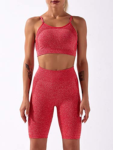 yeacher Conjunto de sutiã e shorts esportivos femininos com 2 peças ajustáveis espaguete acolchoado