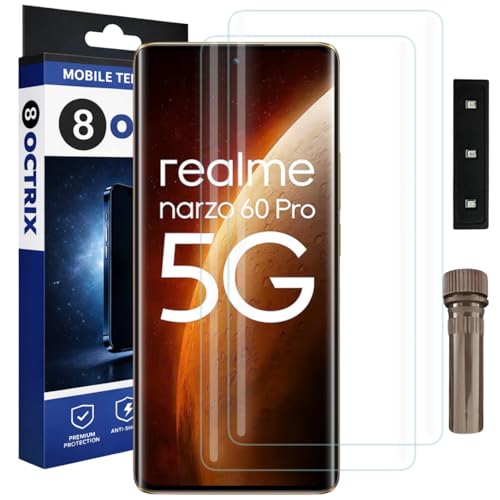 Image of Curved UV Tempered Glass Screen Protector for Realme Narzo 60 Pro | Transparent | Pack of 2 | Full Screen Coverage with UV Installation Kit