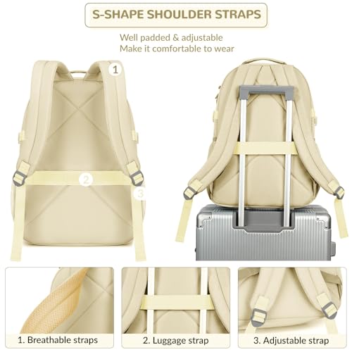 Image of Lohol Water Resistant Backpack with Mulitiple Pockets for School Travel Outdoor College, 15.6 inch Laptop Bookbag for Girls and Women (Beige)