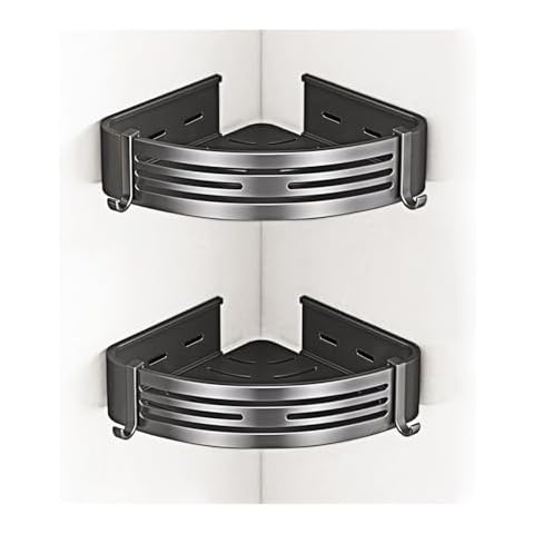 Lancher Adhesive Corner Shower Shelf No Drilling Corner Bathroom Shelf Corner Shower Rack Kitchen Rack Bath Rack Corner Shelf Bathroom Rack Towel Holder Grey Cover