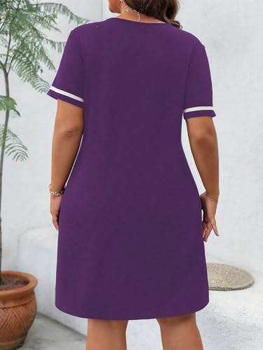 Image of Verdusa Women's Plus Size A Line T Shirt Dress Short Sleeve V Neck Tunic Dresses Casual Outfits
