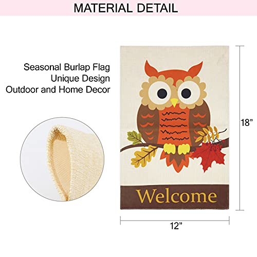 Texupday Welcome Fall Owl Double Sided Burlap Garden Flag Maple Leaves Decoration Autumn Outdoor Yard Flag 12" X 18" #TOP2