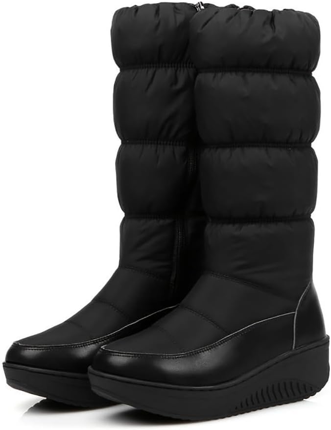 DESESE Women's Waterproof Snow Boot Side Zipper Warm Faux Fur Lined Mid Calf Winter Snow Boots Non Slip Wedge Outdoor Ankle Boots
