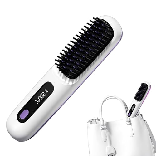 Cepillo alisador de pelo inalámbrico - Plancha de pelo Usceramic, plancha de pelo iónica | Plancha de pelo Hot Comb, peine alisador de cabello con pantalla LCD, plancha de pelo 3