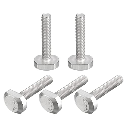 uxcell T-Slot Bolts, 5pcs M6x30mm T Slot Drop-in Stud Sliding Bolts 304 Stainless Steel T Shape Screws for T Track