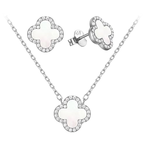 Evensee Mother of Pearl Clover Earrings and Necklace Set