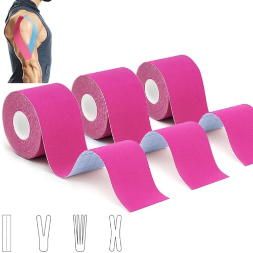 3 Rollen Kinesiologie Tape (5m x 5cm), Profi Kinesiotapes Physio Tape Sport Tape Set, Wasserfeste & Hautfreundliche Kinesiotape, für Muskelunterstützung, Knieschmerzen, Ellenbogen und Schulter