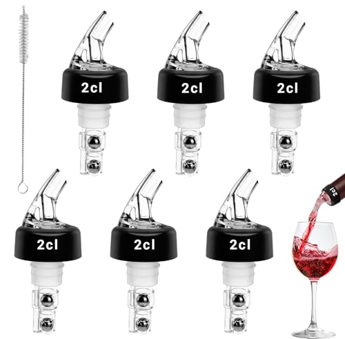 xuefenfei 6 Stück 2cl Dosier Flaschenausgießer Ausgiesser für Spirituosen mit Bürste Dosierausgießer Bar Portionierer Spirituosen Dosierer für Rotwein Whisky Cocktails