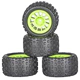 4Pcs Monster Truck Tires 1/16 1/18 Scale 74mm Pre-glued Foam Insert Tires for ARRMA Granite 1/18 Granite/Typhon, WLtoys A949, for MJX Hyper Go H16, High-Grip Ready-to-Run