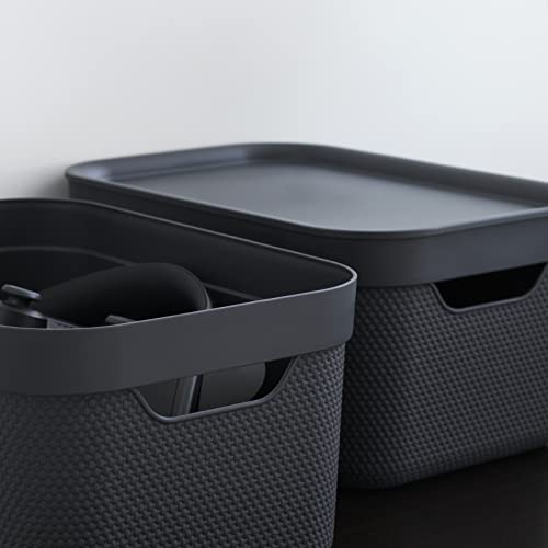 Jive Dekobox 3er-Set Aufbewahrungsbox 5l mit Deckel, Kunststoff (PP recycelt), dunkelgrau, 3x5l (27.8 x 19.5 x 22.4 cm), Schwarz, Nicht zutreffend