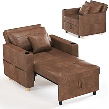 YODOLLA Sleeper Chair, 38" Extra Wide Convertible Sofa Bed, Upgraded 3-in-1 Pull Out Single Chair with Adjustable Backrest, Cup Holder for Adults for Living Room Apartment Small Space, Saddle Brown