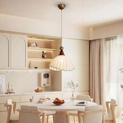Lámpara colgante Wabi-Sabi de tela retro estilo francés y luz LED crema