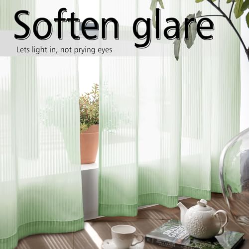 Image of Sage Green Sheer Curtains for Windows 72 inch Length, Grommet Top Semi Sheer Vertical Drapes Privacy with Light Filter for Bedroom /Living Room /Sliding Door,62W x 72L (2 Panels)