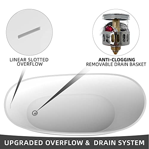 Getpro Acrylic Freestanding Bathtub 67" Oval Shape Free Standing Tub Adjustable Soaking Tub With Integrated Slotted Overflow And Chrome Anti-Clogging Drain Glossy White #TOP6