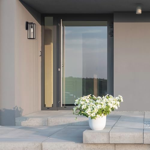 Image of GLOBE Electric 44176 1-Light Outdoor /Indoor Wall Sconce, Matte Black Finish, Clear Glass Shade, Weather-Resistant Modern Exterior Light (Pack of 2)