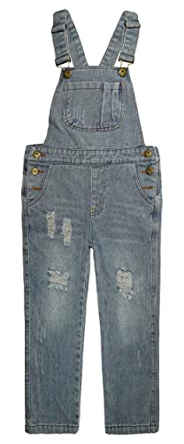 KIDSCOOL SPACE Girls Overalls, Little Big Girls Casual Ripped Soft Denim Pants Jumpsuit,Light Grey,10-11 Years