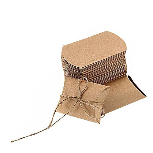 Vlovelife 100Pcs Kraft Paper Pillow Boxes, 4.5'' X 2.8'' Wedding Favor Boxes, Candy Box Gift Box For Wedding Party Favors #TOP1