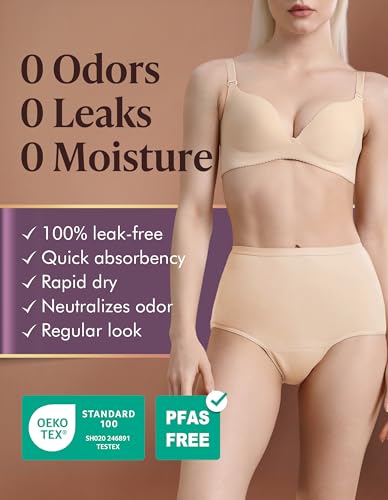 Image of AIRCUTE Washable Absorbency Urinary Incontinence Underwear for Women High Waist Leak Proof Panties for Bladder Leakage 60ML, 3 Pack (Medium, Beige-Beige-White)