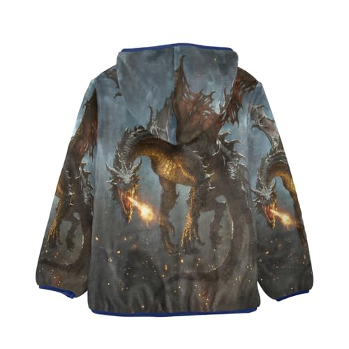 Fierce Dragon Breathes Fire Sky Toddler Fleece Jacket Girl Boys Hooded Fleece Jacket Coat Warm Outwear Zip-up 3-10T2