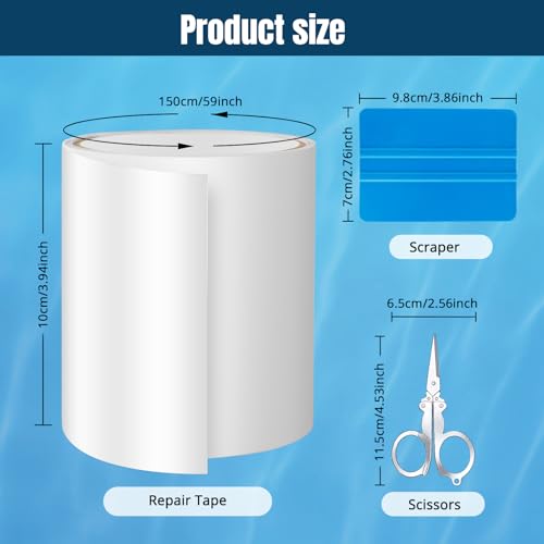 Pool Reparaturset Unterwasser Klebeband - Pool Flicken 10 x 150 cm TPU Abdichtband für Pool, Poolfolie, Schlauchboot, Luftmatratze, Als Ersatz für Kleber Poolreparatur Set Größerer Reparaturbereich