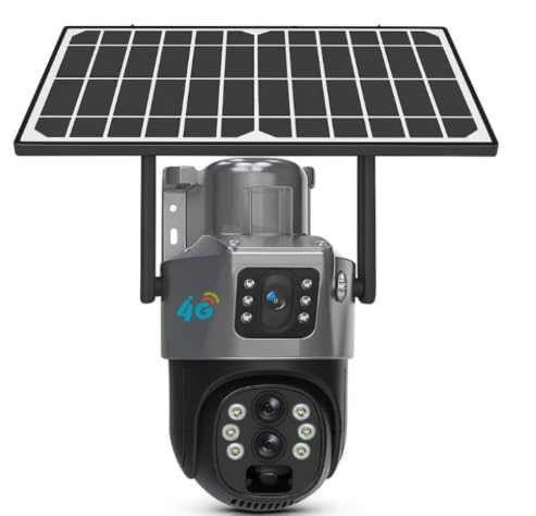 Image of securinnov Dual Lens Solar Powered PTZ Outdoor CCTV Camera | 360 View | Color Night Vision | Motion Detection | Two Way Audio | 4G SIM-Based Camera with Mobile App V380 Pro (Dual Lens Solar)