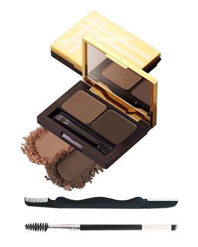 Lot De 2 Poudre Maquillage Pour Kit Sourcils, Waterproof Longue Durée Teinture Sourcil, Marron Foncé/Marron Clair, Cadeau Pour Femme, Avec Pinceau Miroir Et Rasoir Brow Lift Kit Sourcil Makeup-01